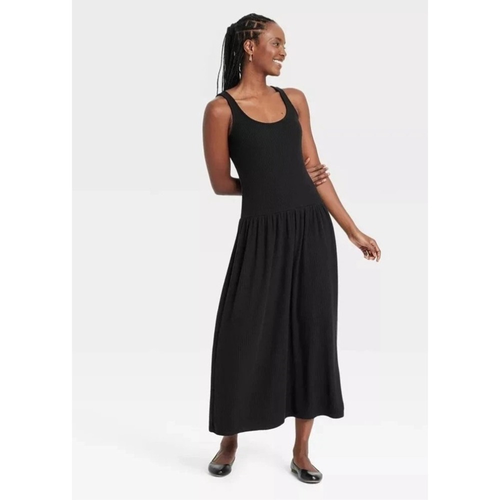 Women's Drop Waist Knit Midi Slip Dress - Universal Thread™ Black size S